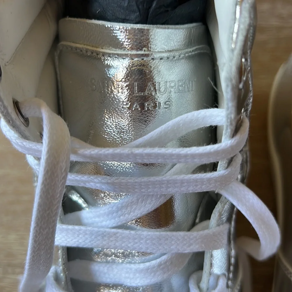 Saint Laurent Court Classic High Top Patent Leather Sneaker Metallic Size 44 - Picture 3 of 9